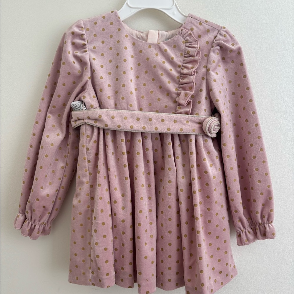 Charming Pink and Gold Polka Dot Kids Dress